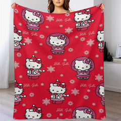 Lofaris Custom Name Red Cute Cartoon Cats Snowflake Blanket