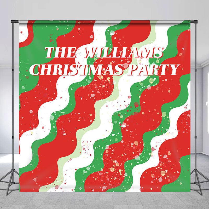 Lofaris Custom Name Red Green Wave Stripe Christmas Backdrop