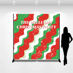 Lofaris Custom Name Red Green Wave Stripe Christmas Backdrop