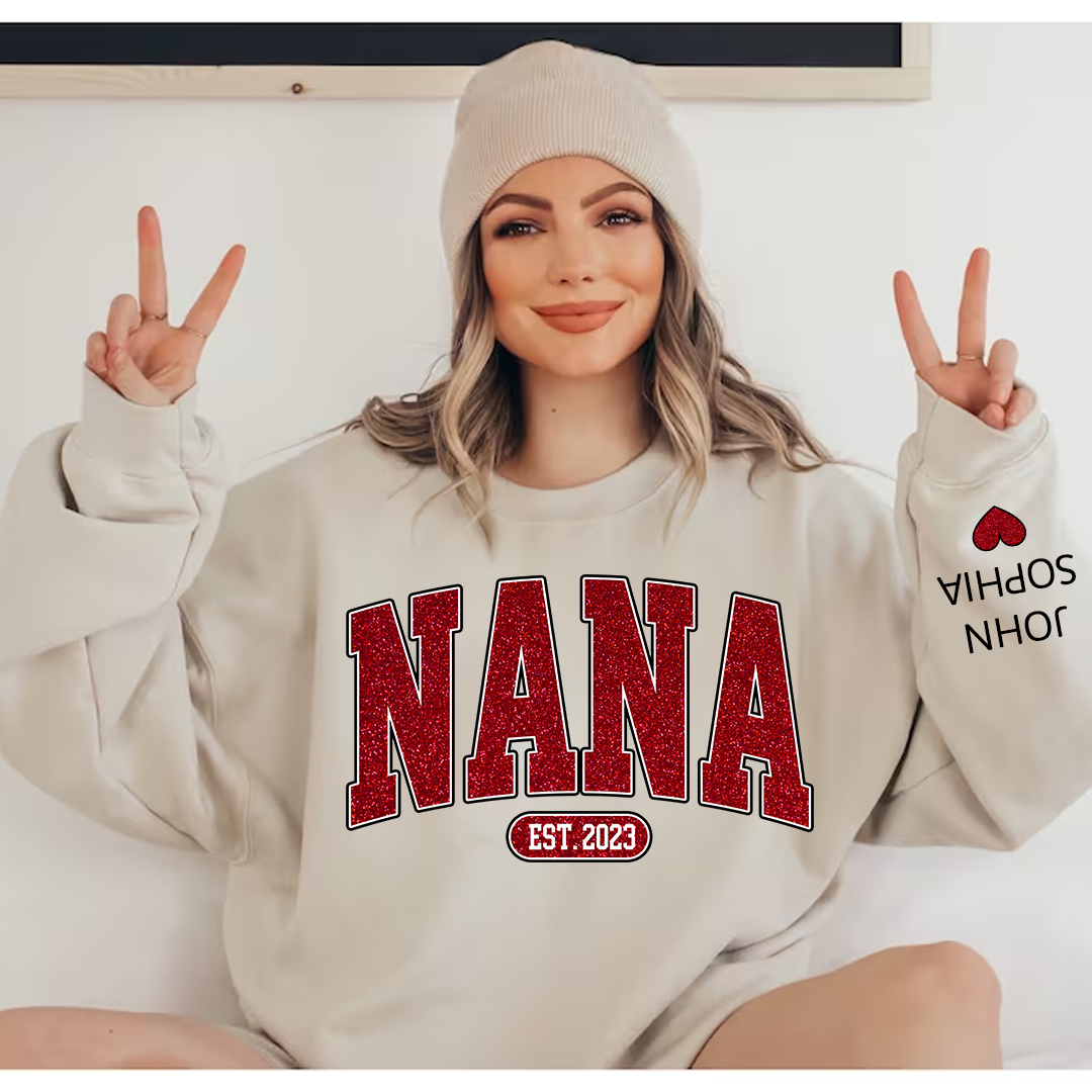 Lofaris Custom Name Red Nana Grandma Glitter Sweatshirt