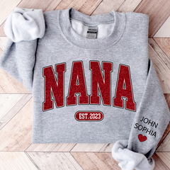 Lofaris Custom Name Red Nana Grandma Glitter Sweatshirt