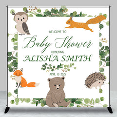 Lofaris Custom Name Safari Animals Green Baby Shower Backdrop