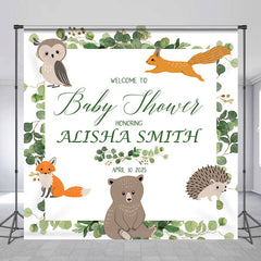 Lofaris Custom Name Safari Animals Green Baby Shower Backdrop