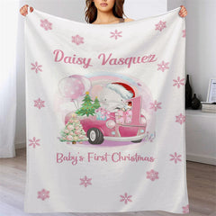 Lofaris Custom Name Snowflake Pink First Christmas Blanket