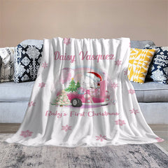 Lofaris Custom Name Snowflake Pink First Christmas Blanket