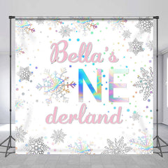 Lofaris Custom Name Snowflake Sequin 1st Birthday Backdrop