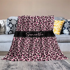 Lofaris Custom Name Stylish Pink Leopard Pattern Blanket