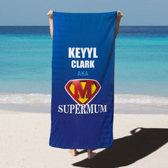 Lofaris Custom Name Supermom Blue Beach Towel for Mothers Gift