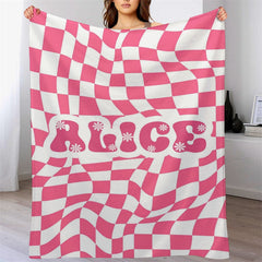 Lofaris Custom Name Trendy Pink Contort Checkered Blanket