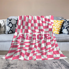 Lofaris Custom Name Trendy Pink Contort Checkered Blanket