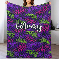 Lofaris Custom Name Tropical Tiger Leaves Pattern Blanket