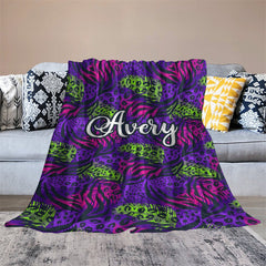 Lofaris Custom Name Tropical Tiger Leaves Pattern Blanket