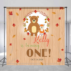 Lofaris Custom Name Turning One Bear Wood Birthday Backdrop