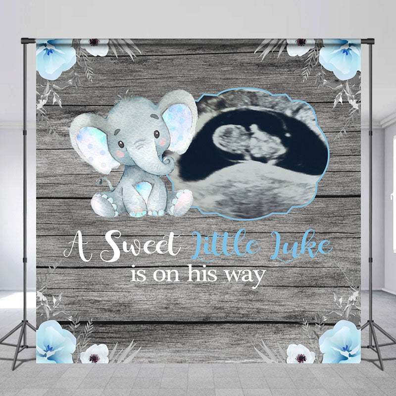 Lofaris Custom Name Ultrasound Elephant Baby Shower Backdrop