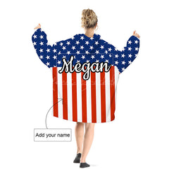 Lofaris Custom Name USA Flag Soft Flannel Blanket Hoodie