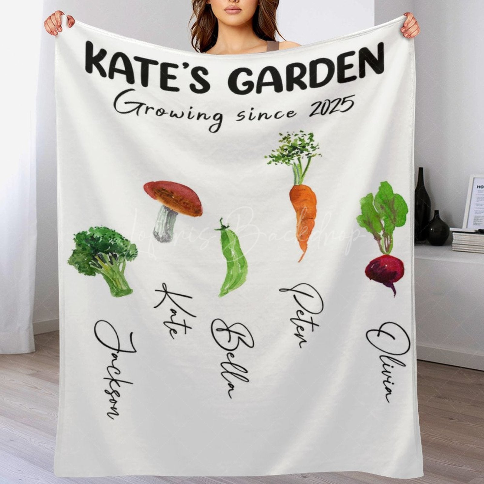 Lofaris Custom Name Vegetables Garden White Blanket For Gift