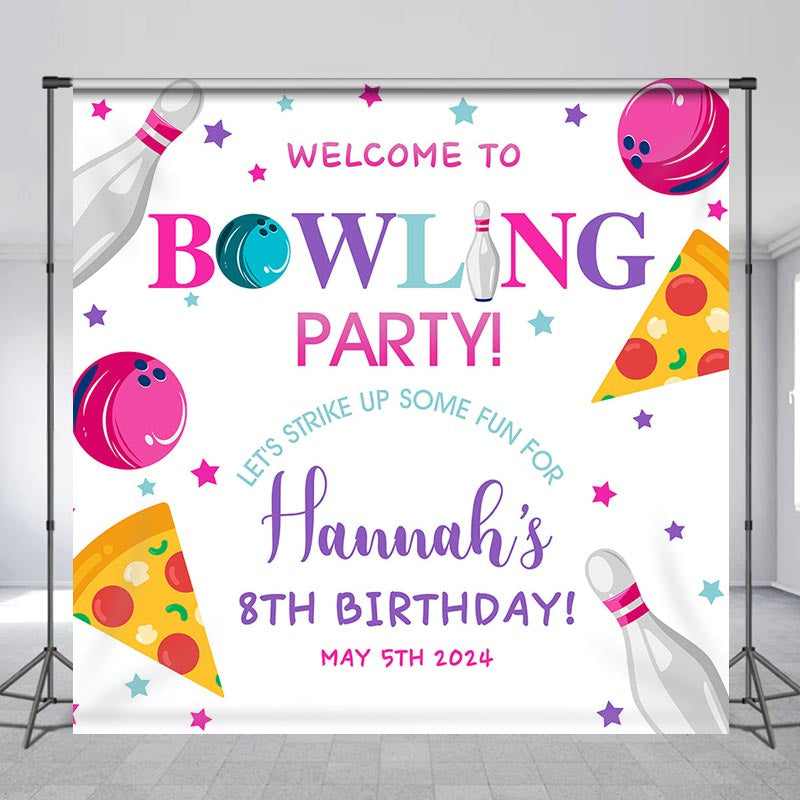 Lofaris Custom Name Welcome To Bowling 8th Birthday Backdrop