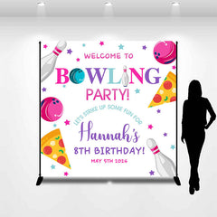 Lofaris Custom Name Welcome To Bowling 8th Birthday Backdrop