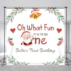 Lofaris Custom Name What Fun Christmas 1st Birthday Backdrop