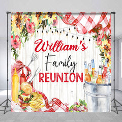 Lofaris Custom Name Wooden Floral Family Reunion Backdrop