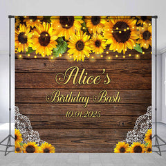 Lofaris Custom Name Wooden Sunflowers Birthday Backdrop