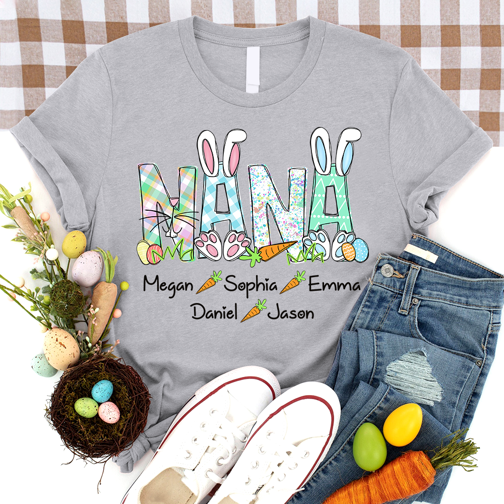 Lofaris Custom Nana And Kids Rabbit Carrot Easter T-Shirt