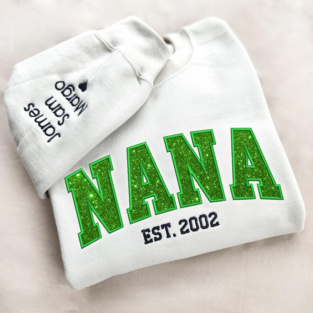 Lofaris Custom Nana Green Glitter Embroidered Kids Sweatshirt