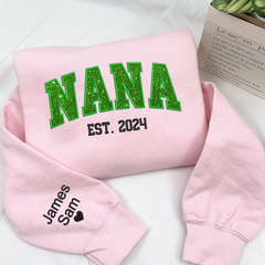 Lofaris Custom Nana Green Glitter Embroidered Kids Sweatshirt