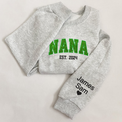 Lofaris Custom Nana Green Glitter Embroidered Kids Sweatshirt