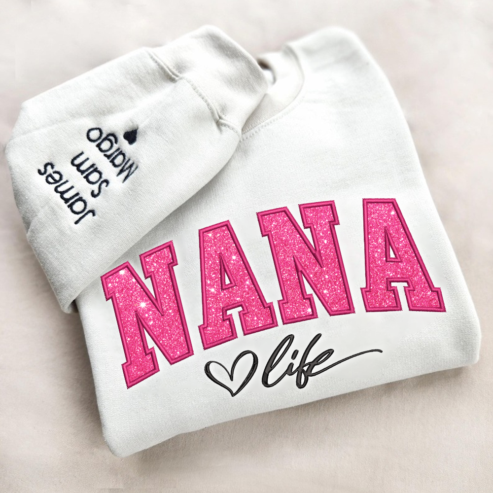 Lofaris Custom Nana Life Pink Glitter Grandma Sweatshirt