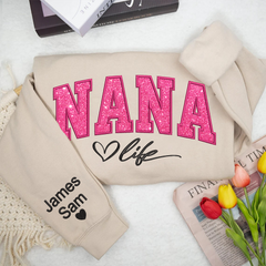 Lofaris Custom Nana Life Pink Glitter Grandma Sweatshirt