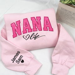 Lofaris Custom Nana Life Pink Glitter Grandma Sweatshirt