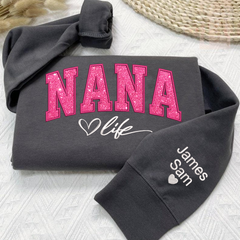 Lofaris Custom Nana Life Pink Glitter Grandma Sweatshirt