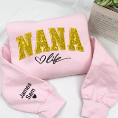 Lofaris Custom Nana Life Yellow Glitter Grandma Sweatshirt