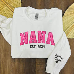 Lofaris Custom Nana Pink Glitter Embroidered Sweatshirt