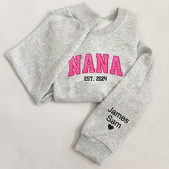 Lofaris Custom Nana Pink Glitter Embroidered Sweatshirt