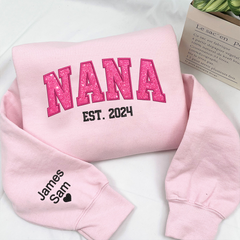 Lofaris Custom Nana Pink Glitter Embroidered Sweatshirt