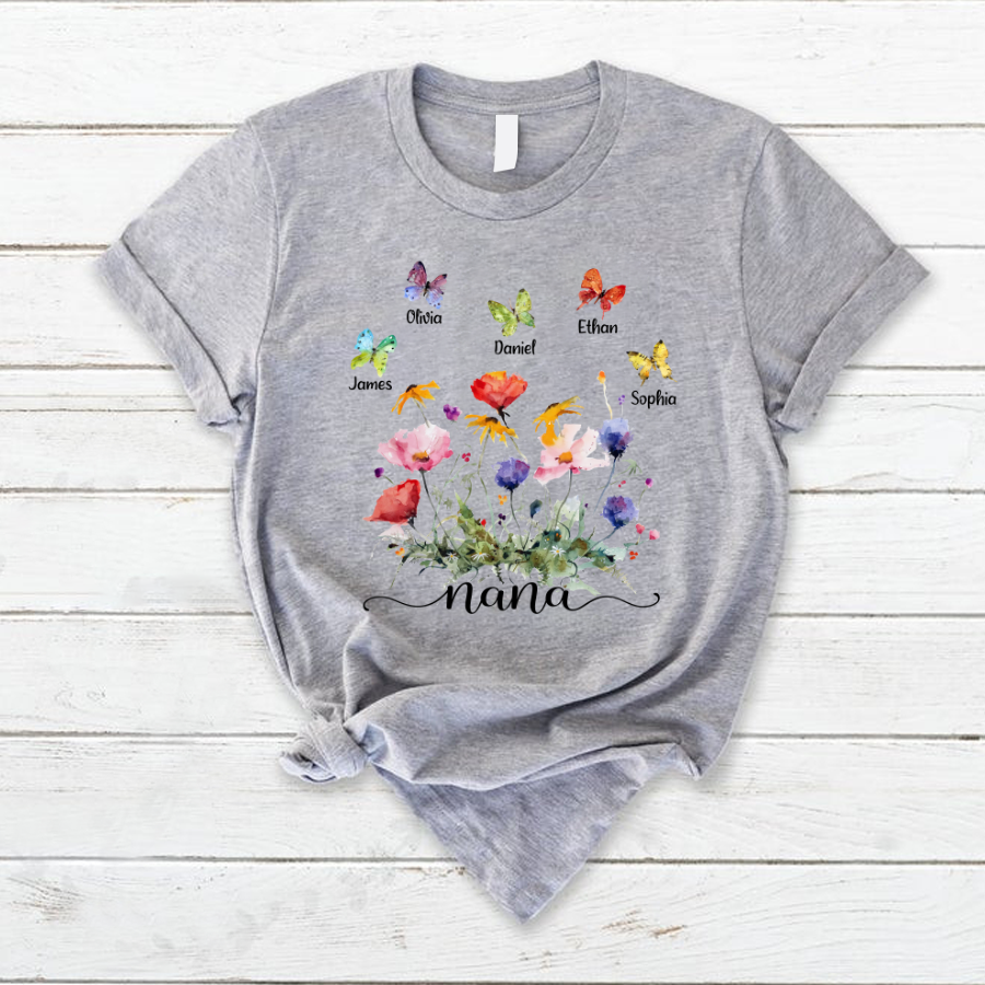 Lofaris Custom Nana Wildflowers Butterfly Mothers Day T-Shirt