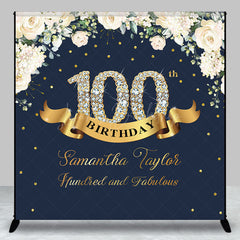 Lofaris Custom Navy Blue Pink Floral 100th Birthday Backdrop