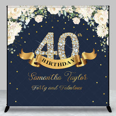 Lofaris Custom Navy Blue Pink Floral 40th Birthday Backdrop