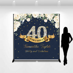 Lofaris Custom Navy Blue Pink Floral 40th Birthday Backdrop