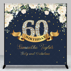 Lofaris Custom Navy Blue Pink Floral 60th Birthday Backdrop