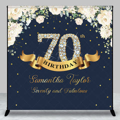 Lofaris Custom Navy Blue Pink Floral 70th Birthday Backdrop