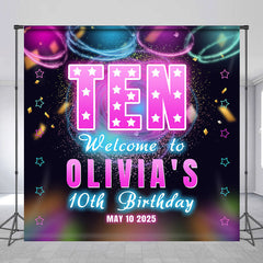 Lofaris Custom Neon Pink Blue Ten Birthday Party Backdrop