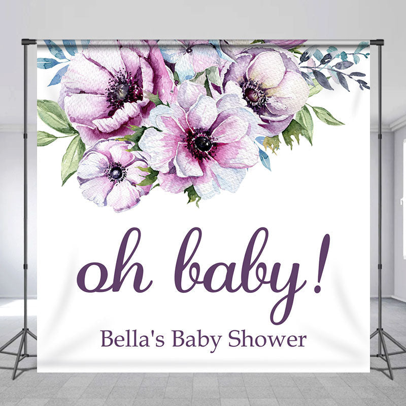 Lofaris Custom Oh Baby Purple Floral Shower Backdrop