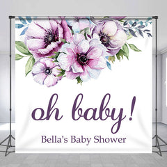 Lofaris Custom Oh Baby Purple Floral Shower Backdrop