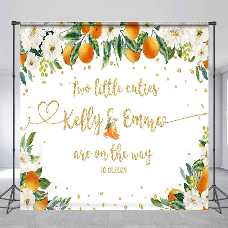 Lofaris Custom Orange Cuties Twins Baby Shower Backdrop