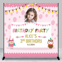 Lofaris Custom Owl Pink Theme Birthday Backdrop For Girls