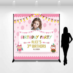 Lofaris Custom Owl Pink Theme Birthday Backdrop For Girls