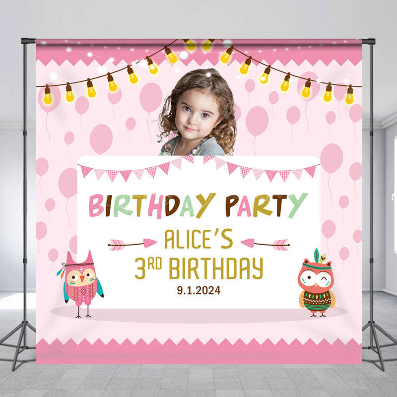 Lofaris Custom Owl Pink Theme Birthday Backdrop For Girls